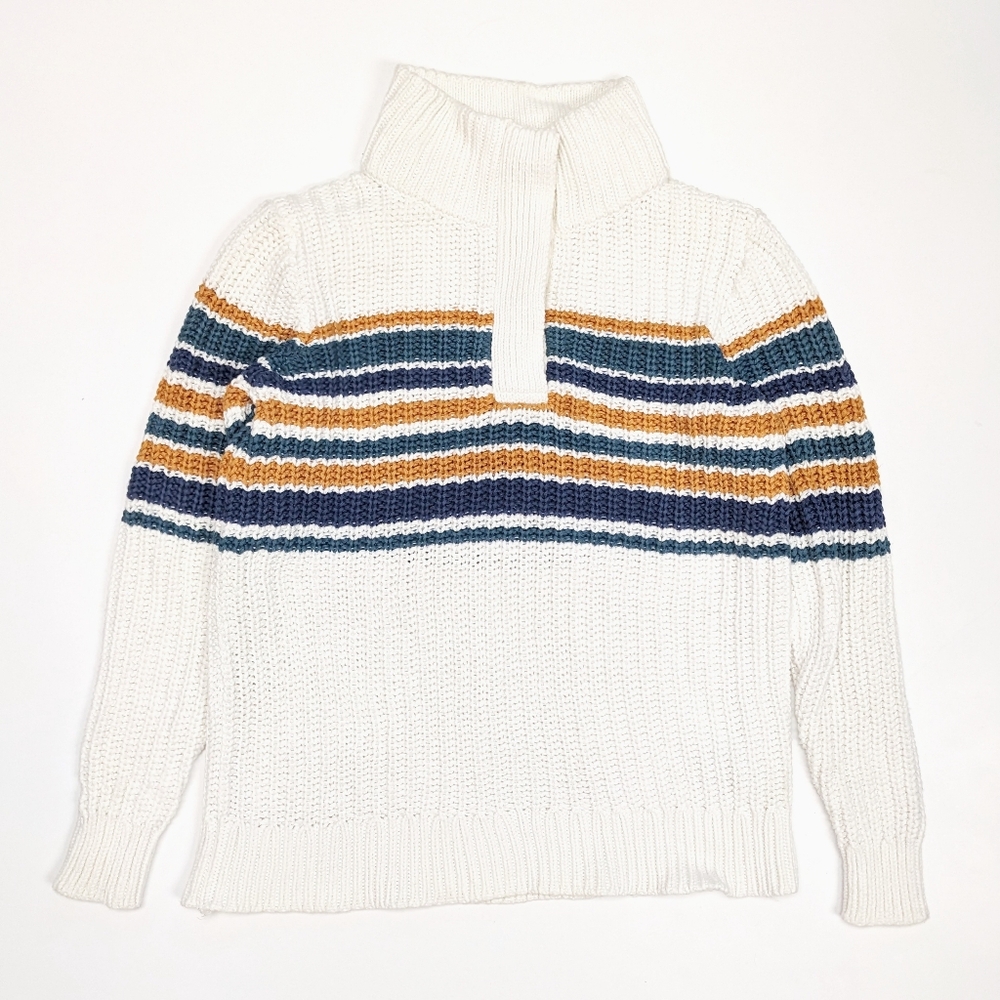 LL Bean Rope Stitch Shaker Mockneck Henley Sweater